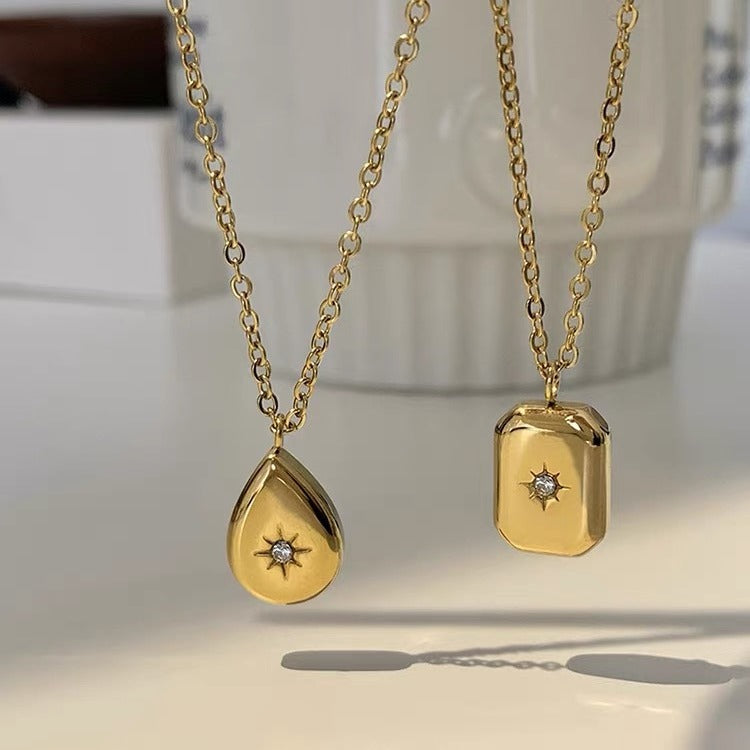 Women's Drop Square Eight Awn Star Diamond Necklaces