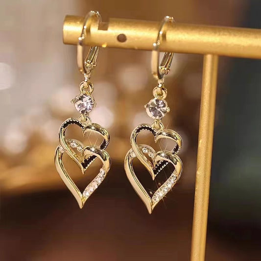 Double Love Heart Small Versatile Temperamental Fashionable Stud Earrings
