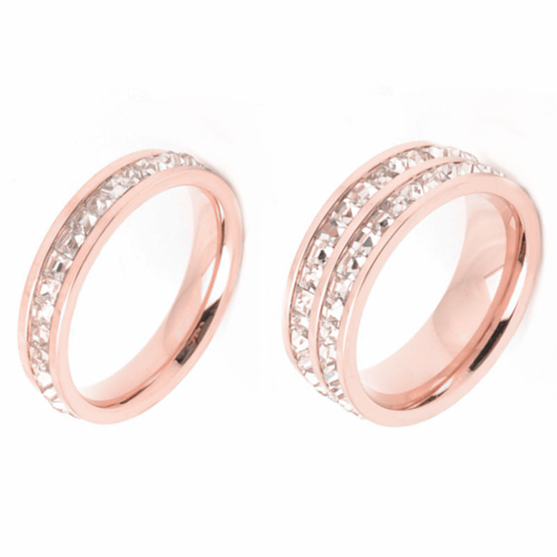 Women's & Men's Diamond Titanium Steel Double Row Full Ring