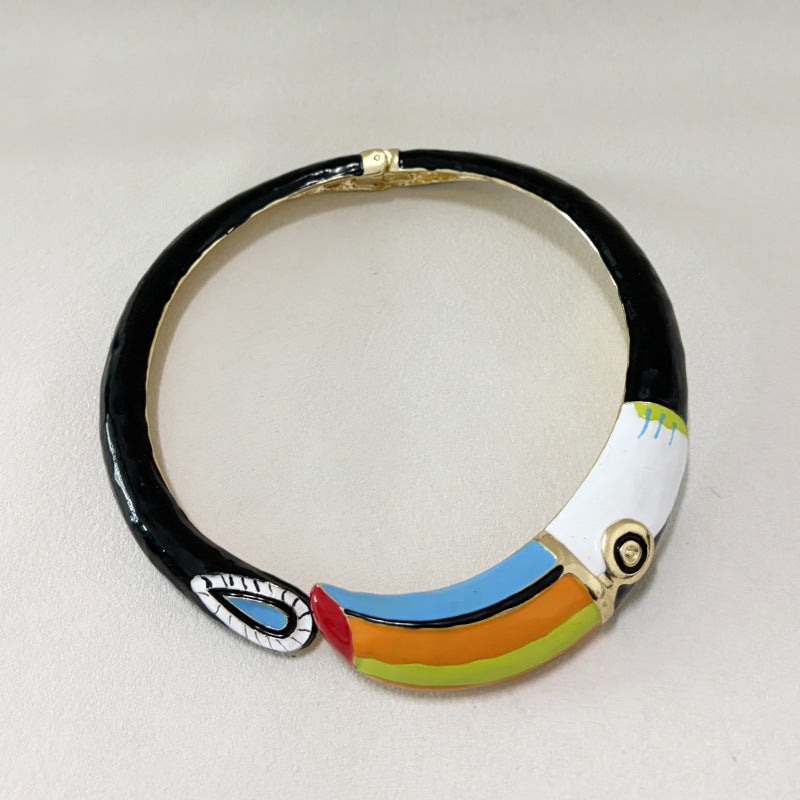 Women's Design Metal Colorful Oil Parrot Affordable Luxury Fashion High-grade Open Collar