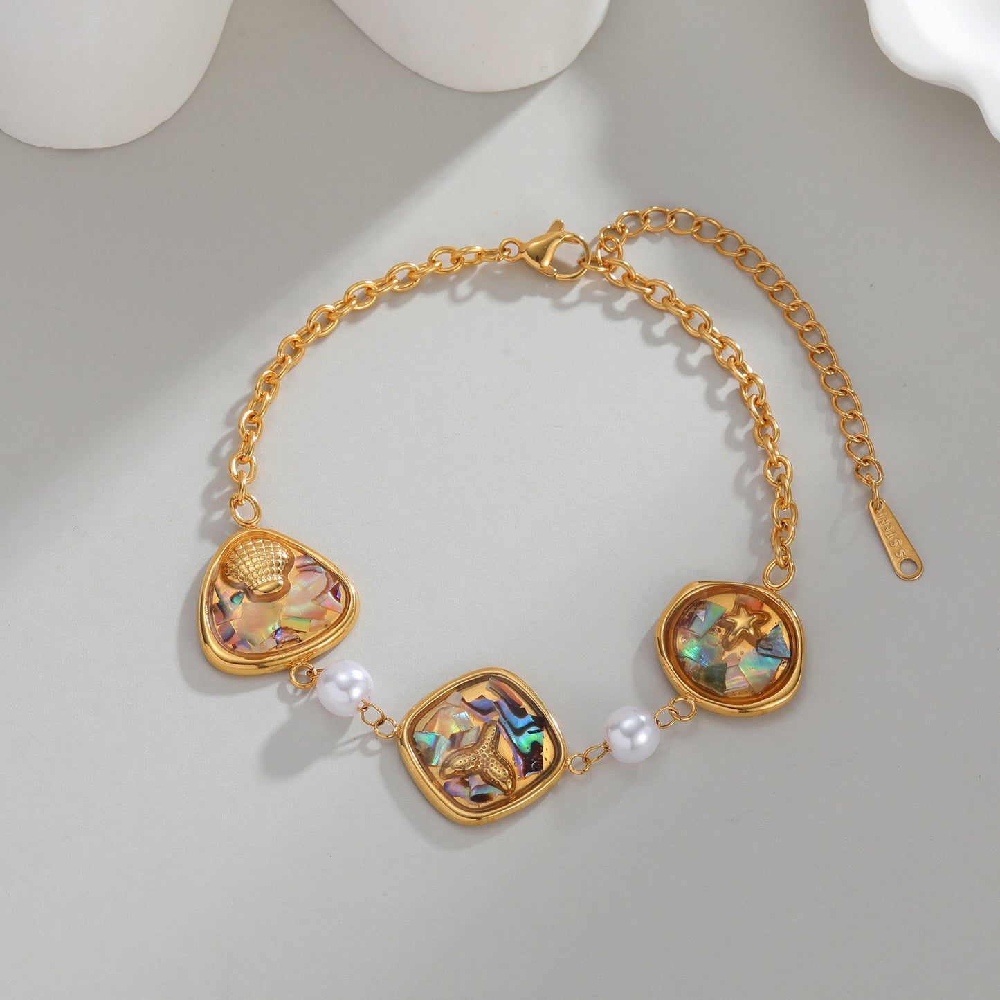 Women's Abalone Shell Tassel Gold Titanium Steel High-grade Jewelry Set