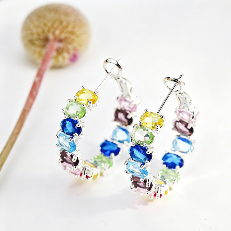 Light Luxury High-grade Dopamine Color Zircon Sier Needle Rings
