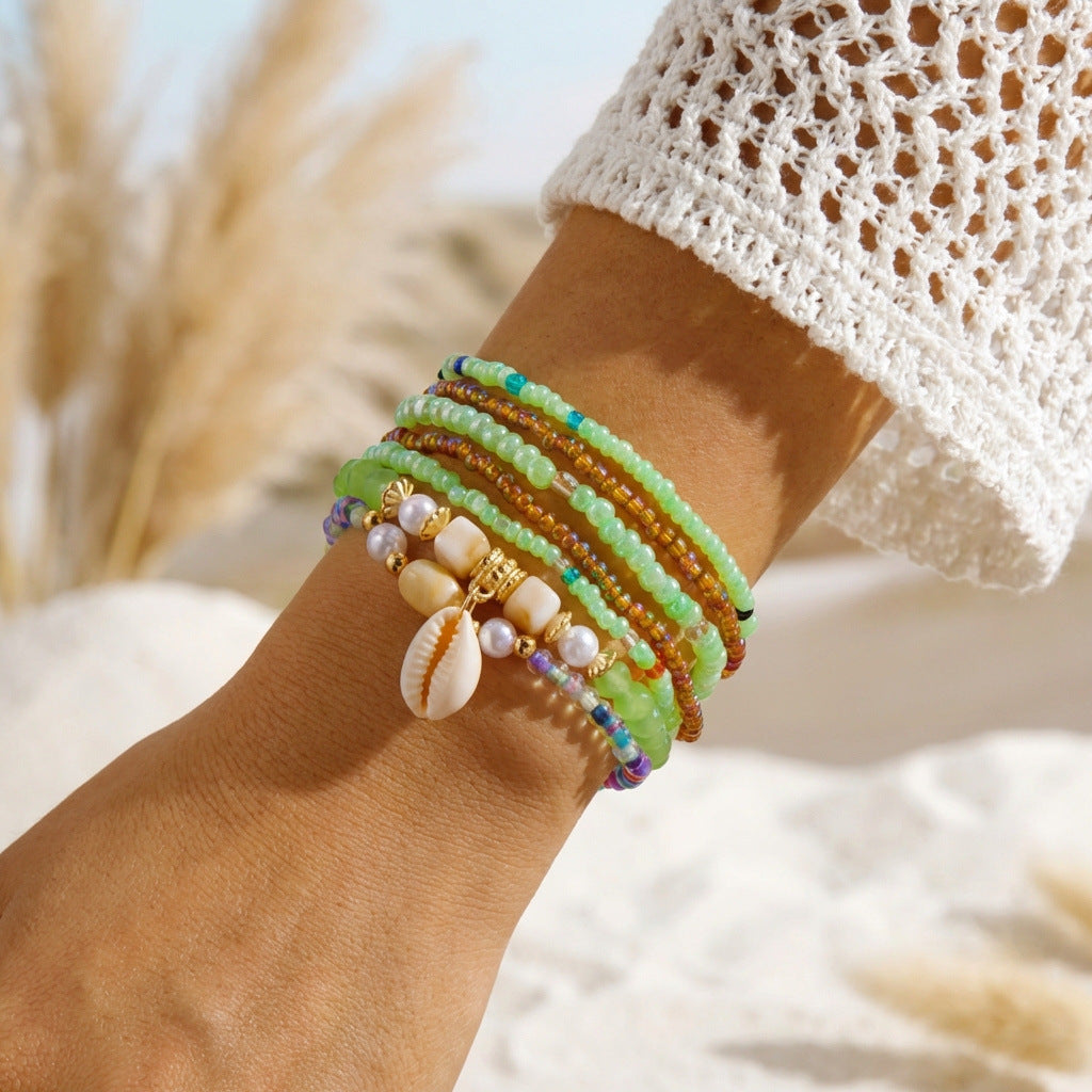 Women's Bohemian Shell Design Bead Elastic Bracelet