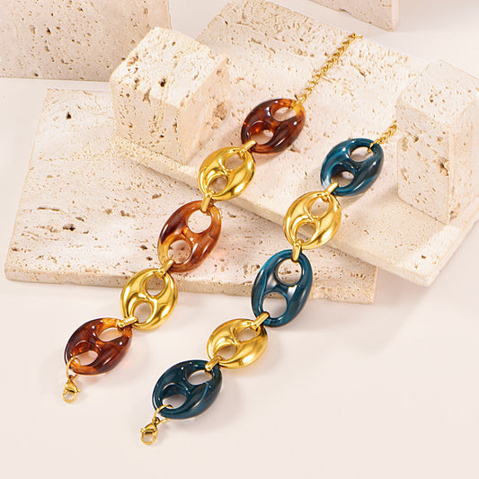 Gold Color Resin Buckle Light Luxury Jewelry Set