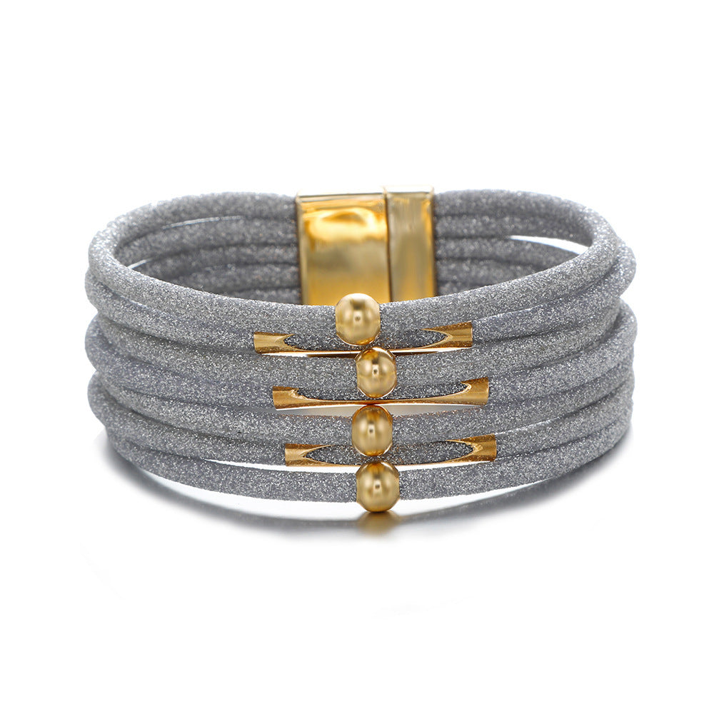 Print Magnetic Buckle Leather String Beads Rope Bracelets
