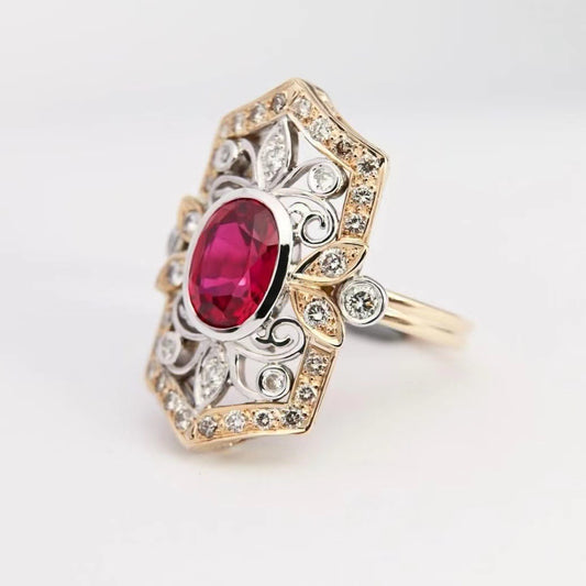 Women's Retro Electroplated Two-color Ruby Mature Accessories Rings