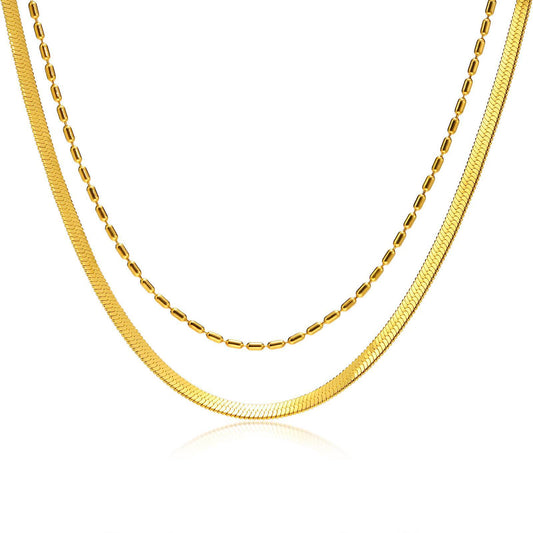 Women's Snake Bones Chain Gold Rice Twin Stainless Clavicle Necklaces