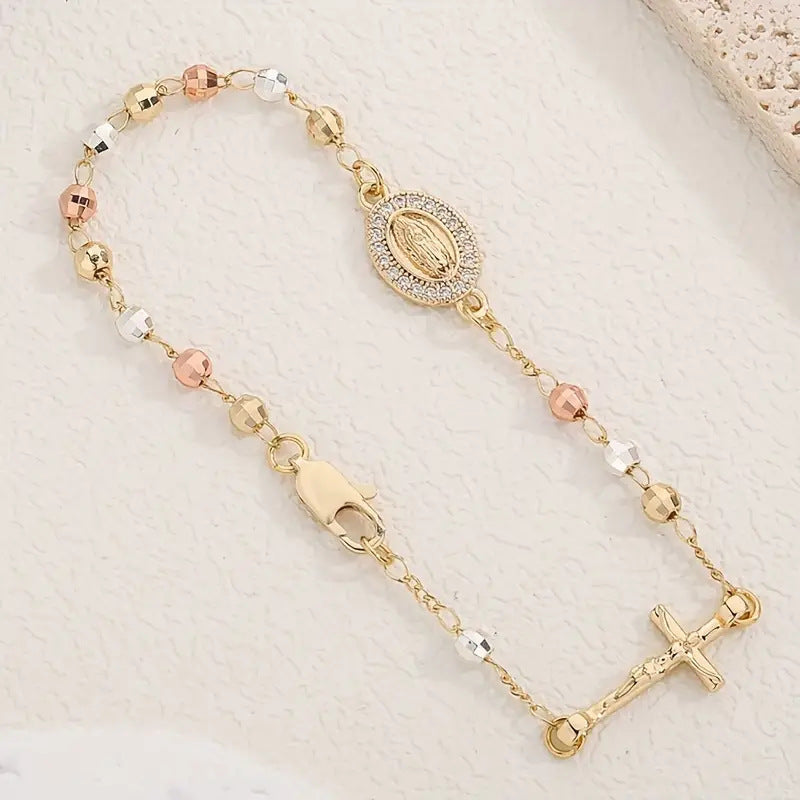 Gold Cross Medal Light Luxury Minority Goddess With Bracelets