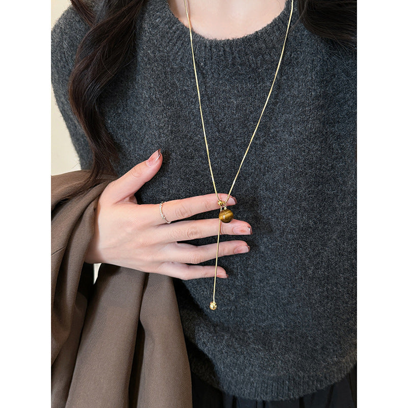 Women's Sense Tigereye Long Sweater Chain Temperament Necklaces