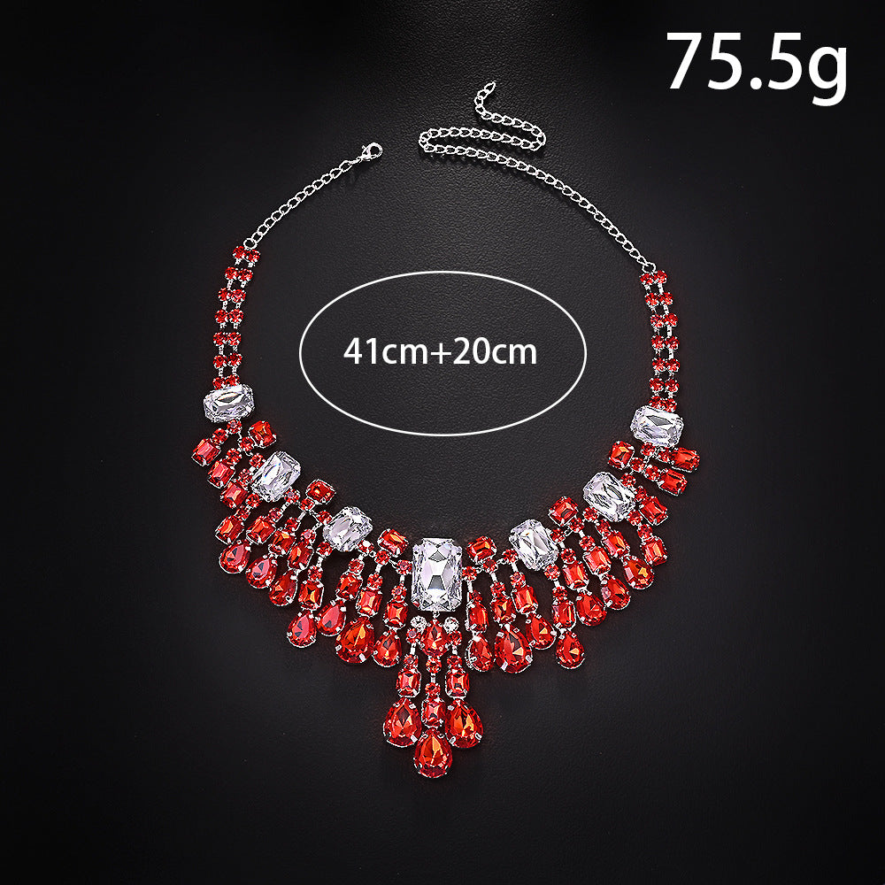 Tassel Exaggerated Rhinestone Clavicle Chain Queen Jewelry Set