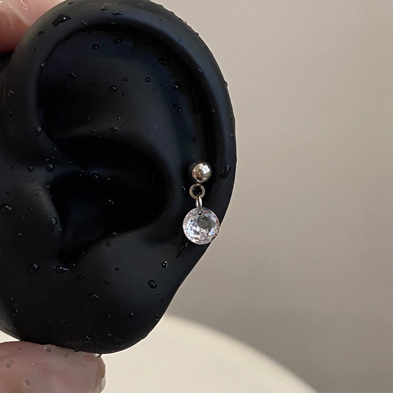 Women's Titanium Steel Ear Heart Water Drops Eardrops Zircon Screw Shiny Stud Earrings