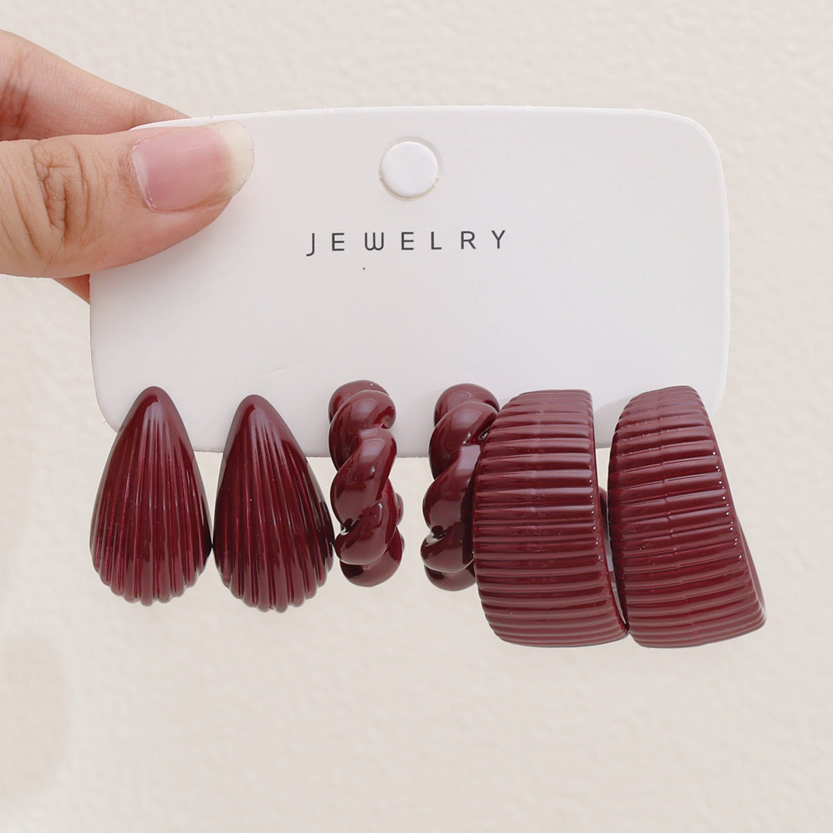 Women's Red Acrylic Water Drop Geometry Type Boutique Trendy Sets Of Earrings
