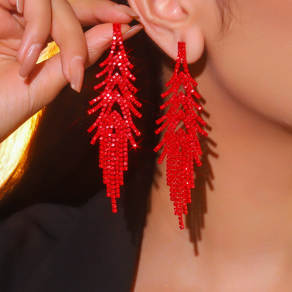 Women's Super Flash Rhinestone Long Fringe High-grade Earrings