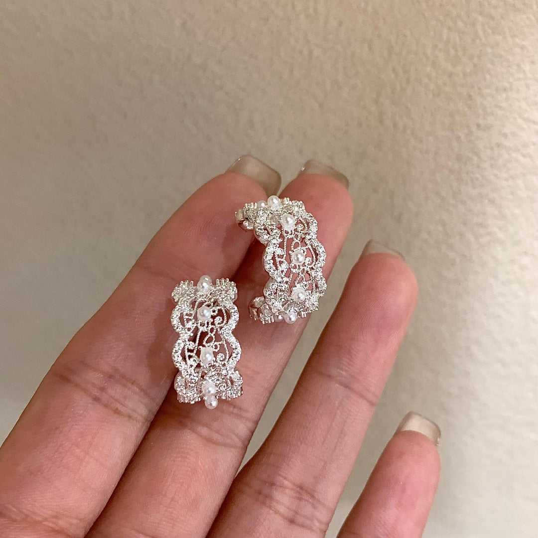 Lux Full Diamond Lace Pearl Arc Unique Beautiful High-grade Sier Rings