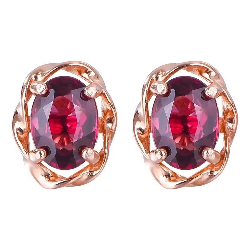 Women's Simple Fresh Simulation Red Garnet Sea Blue Topaz Colored Earrings