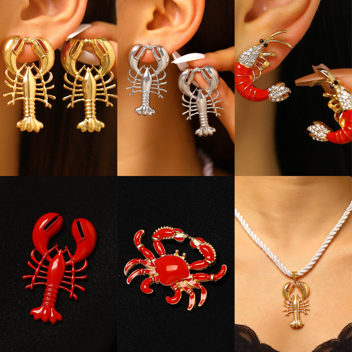 Women's Beach Ocean Vacation Style Alloy Dripping Oil Red Lobster Blue Earrings