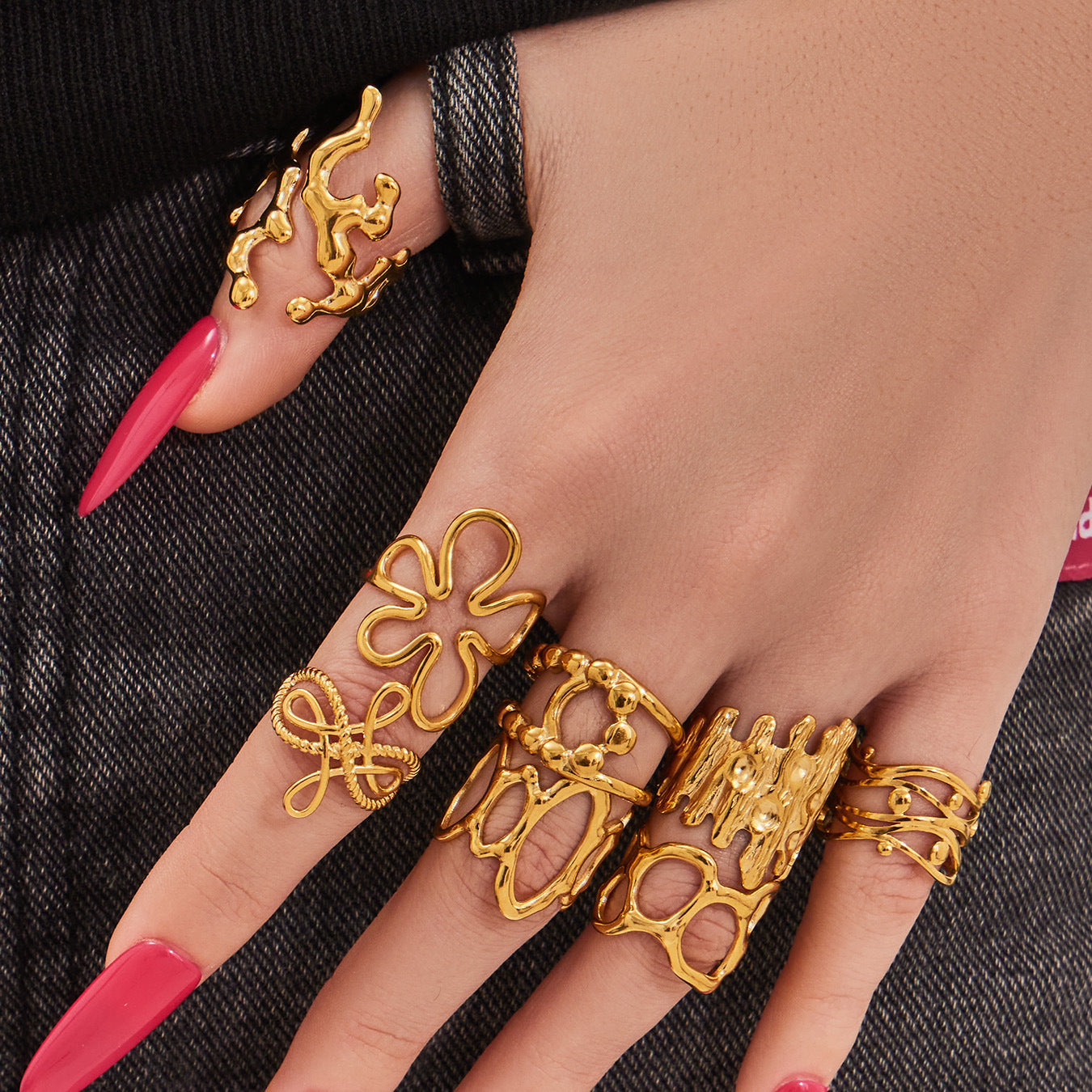 Design Geometric Stainless Steel Gold Plated Minority Fashion Rings