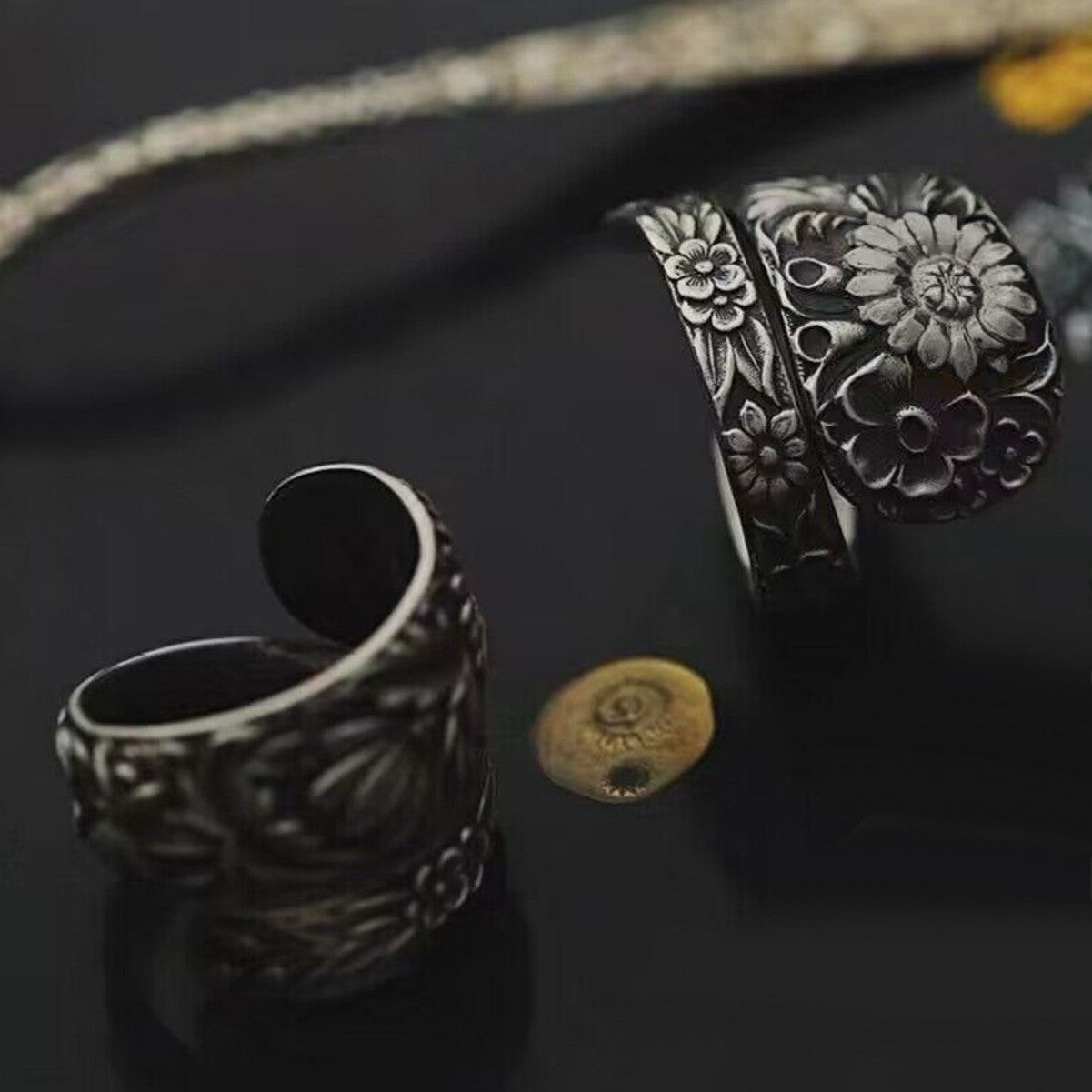 Classy Popular Sunflower Vintage Flower Carved Rings