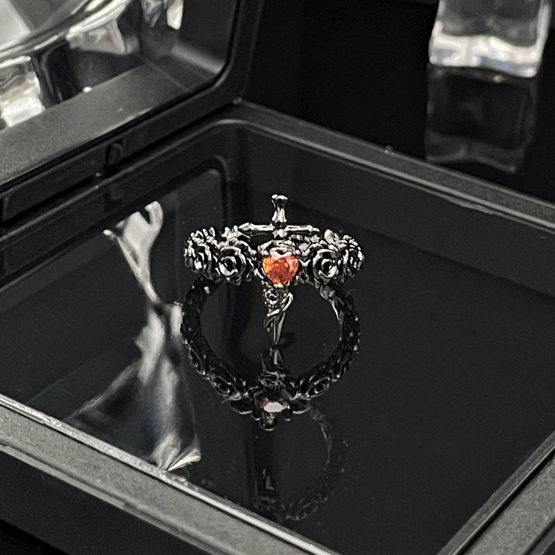 Dark Taboo Rose Cross Open Female Rings