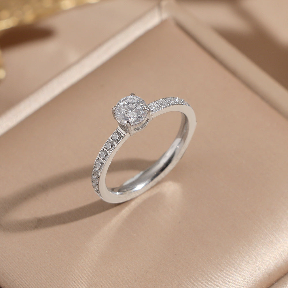 Women's & Men's Titanium Steel Gold-plated Female White Diamond Zircon Couple Proposal Rings