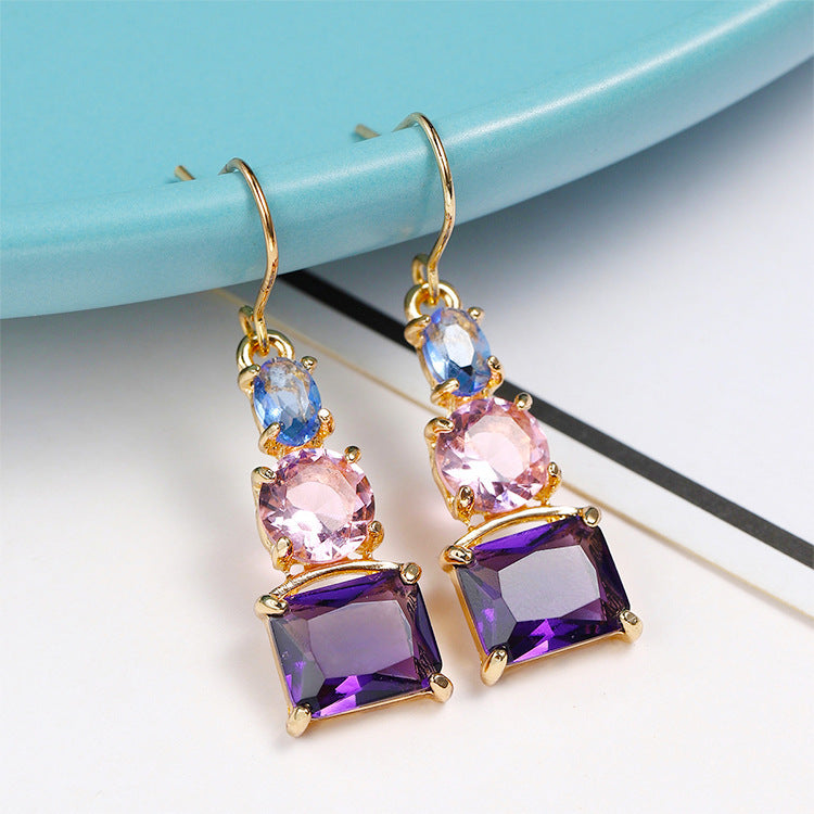 Fashion Korean Purple Quadrilateral Elegant High-grade Earrings