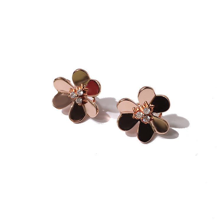 Women's Flower Ear Clip Summer Three-leaf Gold Stud Earrings