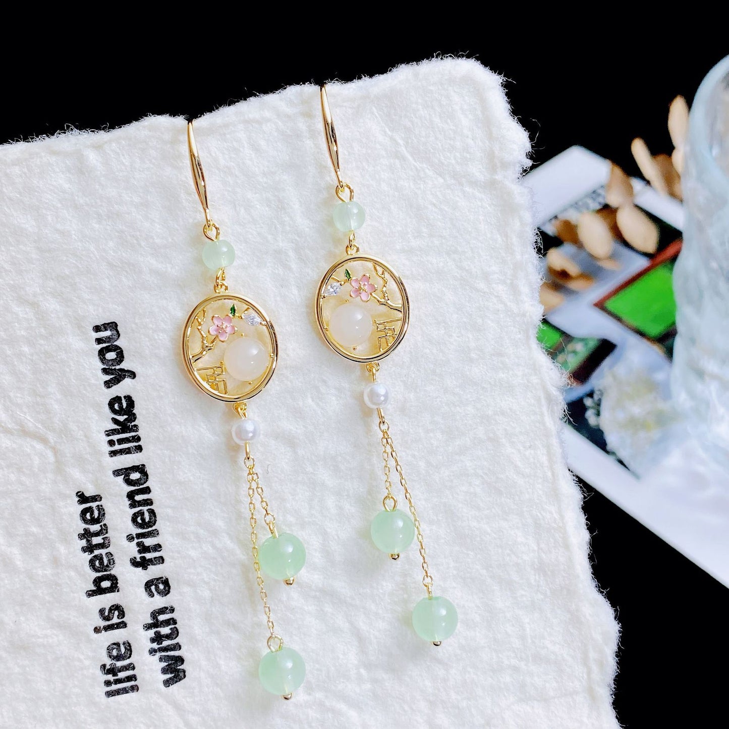 National Style Chinese Chalcedony Female Cheongsam Earrings