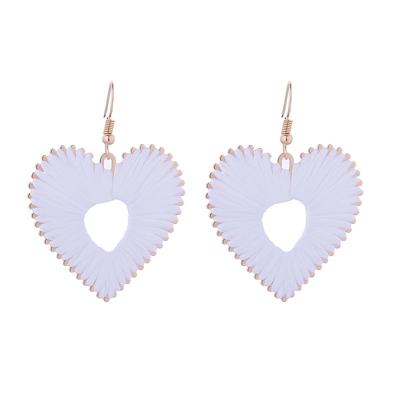 Colorful Raffia Heart Love Creative Fashion Earrings