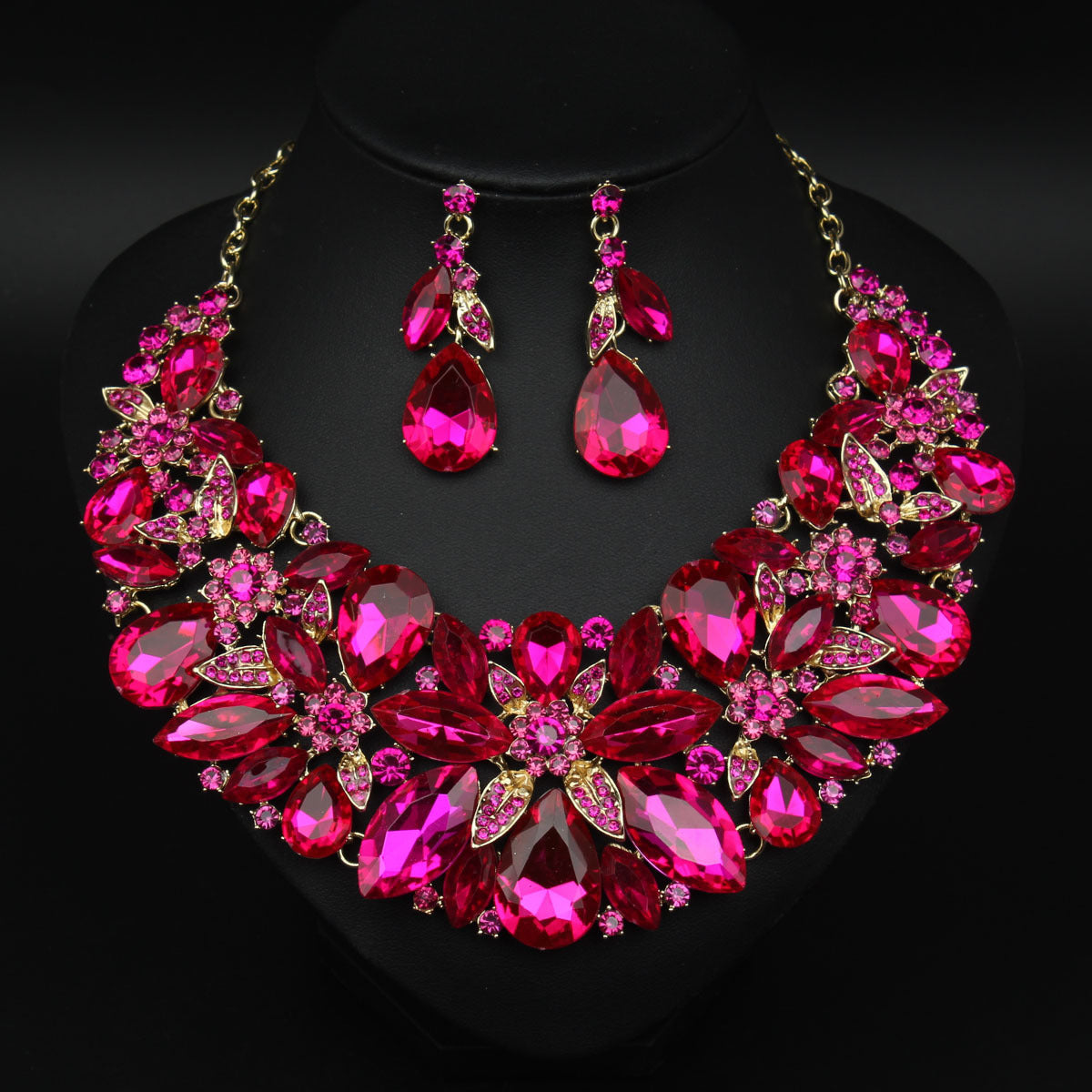 Fashion Exaggerated Gemstone Leaves Suite Luxury Dress Banquet Jewelry Set