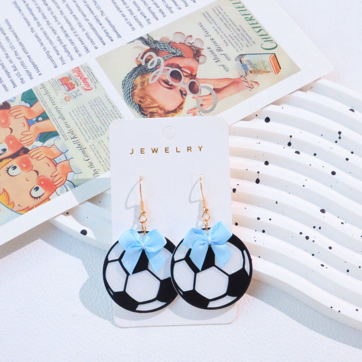 Women's Creative Sports Theme Bowknot Football Baseball Rings