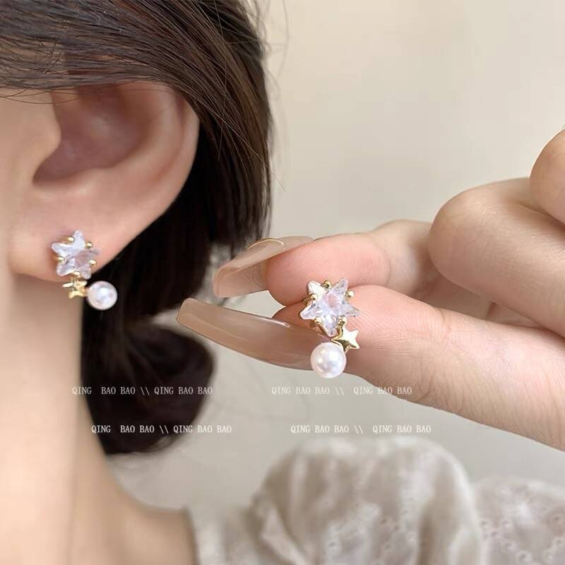 Women's Korean Style Tassel Sier Needle High-grade French Rings