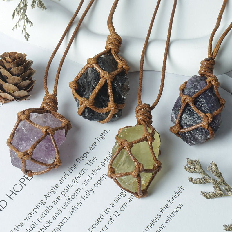 Handmade Woven Irregular Stone Net Rough Necklace