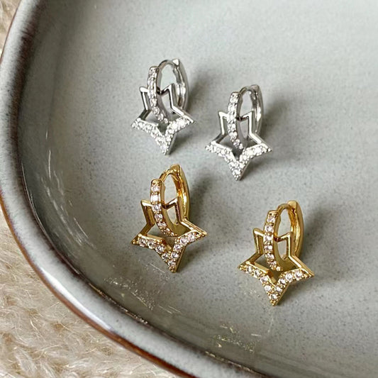 High-grade Five-pointed Star Round Zircon Korean Style Special Interest Light Earrings