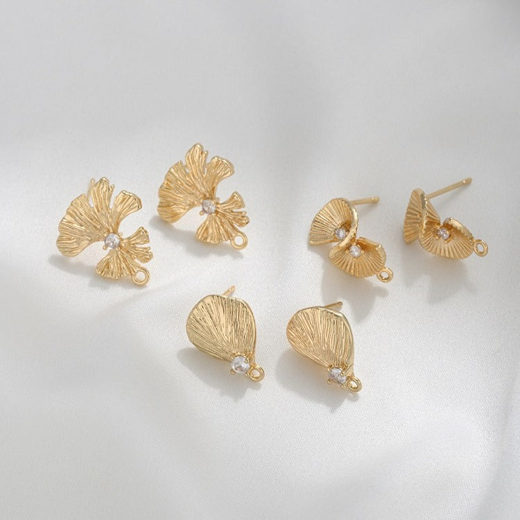 Color Retention Ginkgo Leaf Fan-shaped With Handmade Ear Hook Stud Earrings