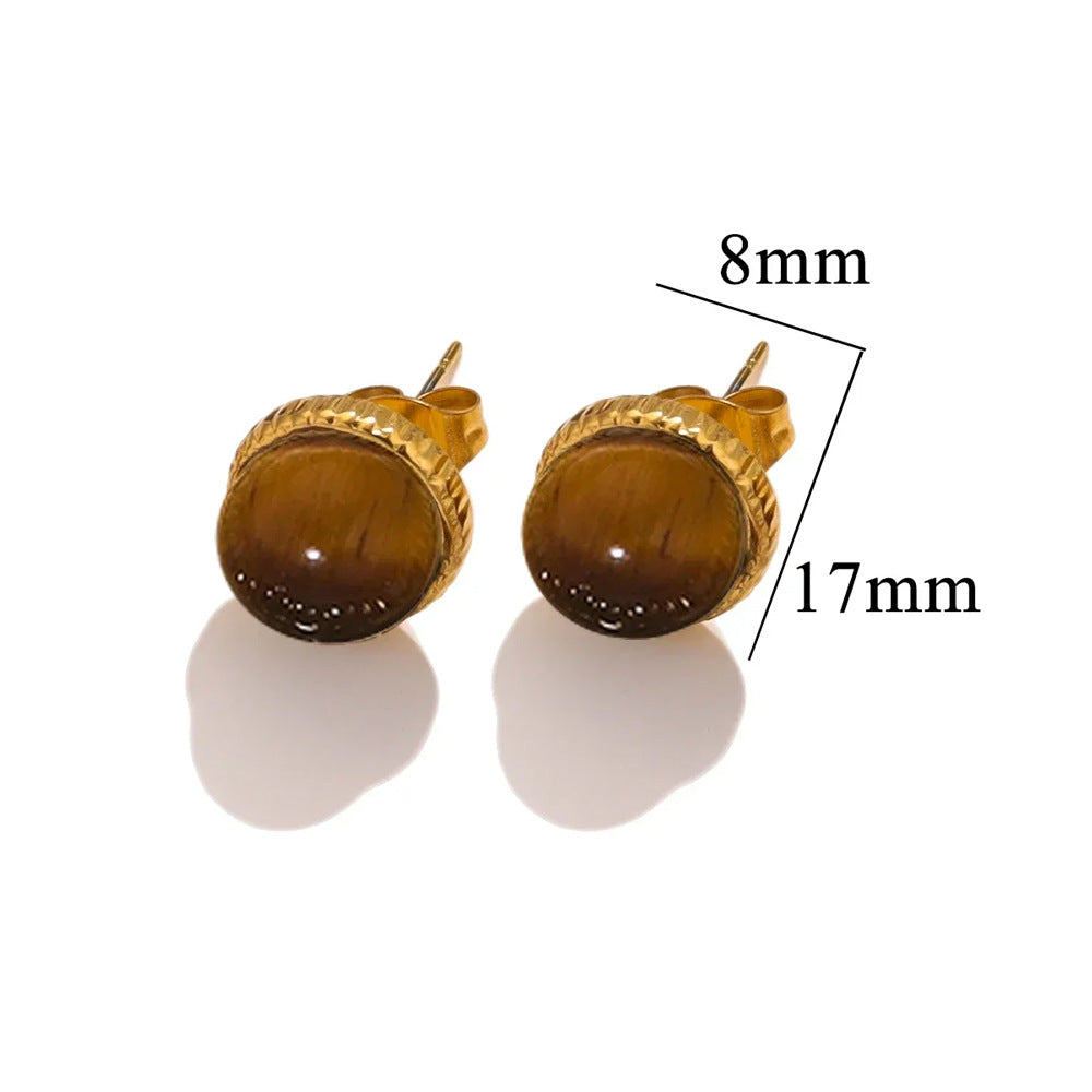 Stainless Steel Natural Stone Titanium Ear Tigereye Rings