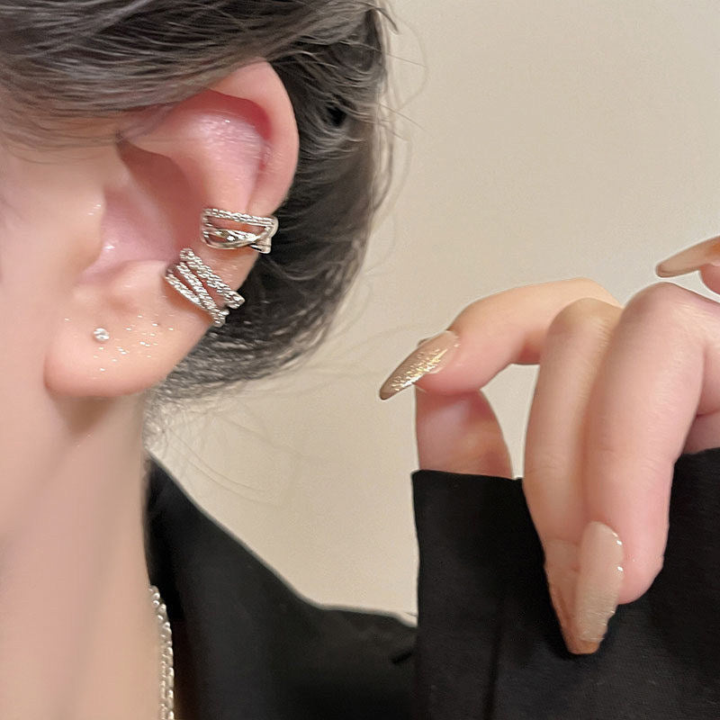 Cold Style Round Zircon Ear Clip Light Luxury Earrings