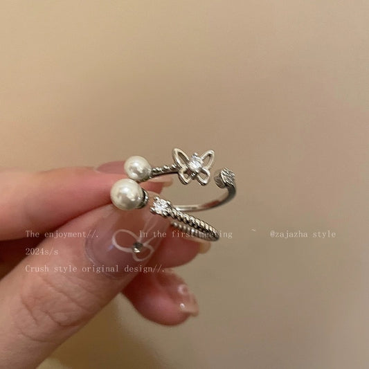 Pearl Butterfly Female Exquisite Design Inlaid Rings