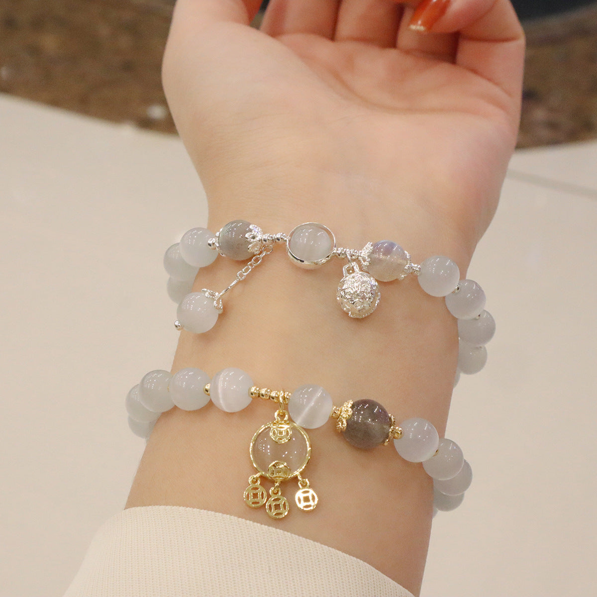 Chinese Sweet Fresh Natural Opal Gray Moonlight Graceful Trendy Bracelet