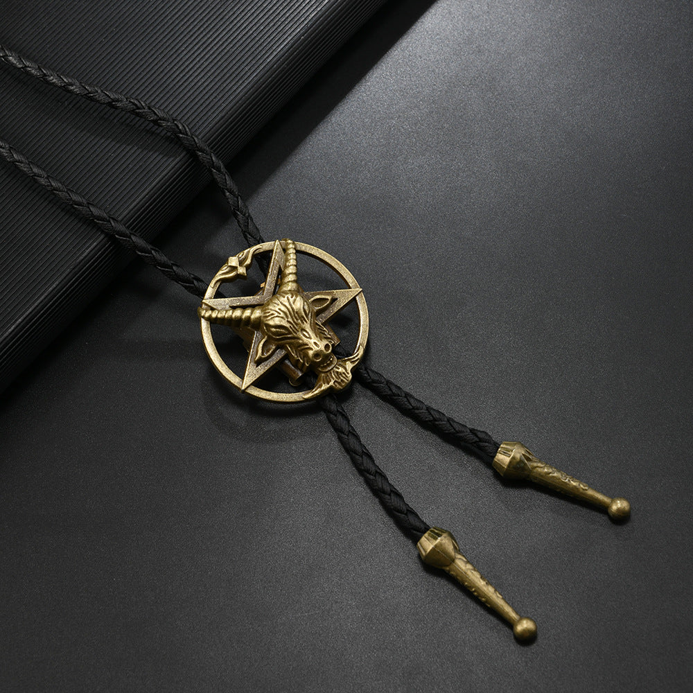 Men's Personality Alloy Tiger Deer Denim Polo Leather Tie Necklaces