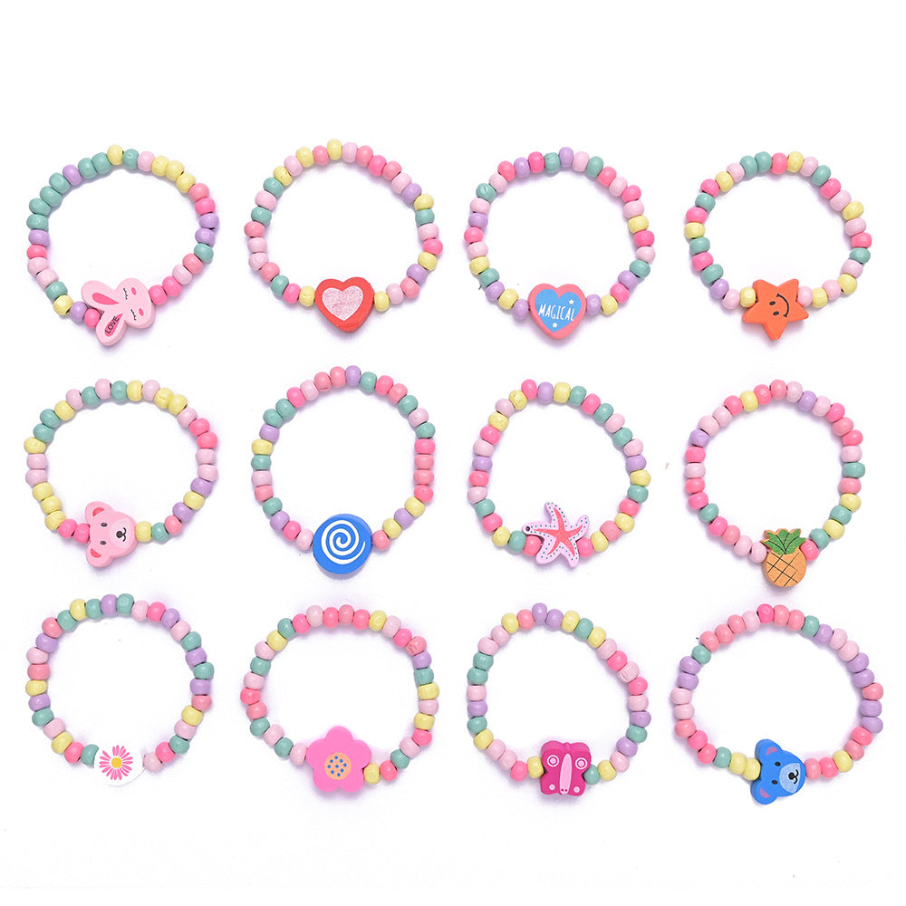 Children's Cartoon Wooden Environmental Protection Colorful Beaded Bracelet