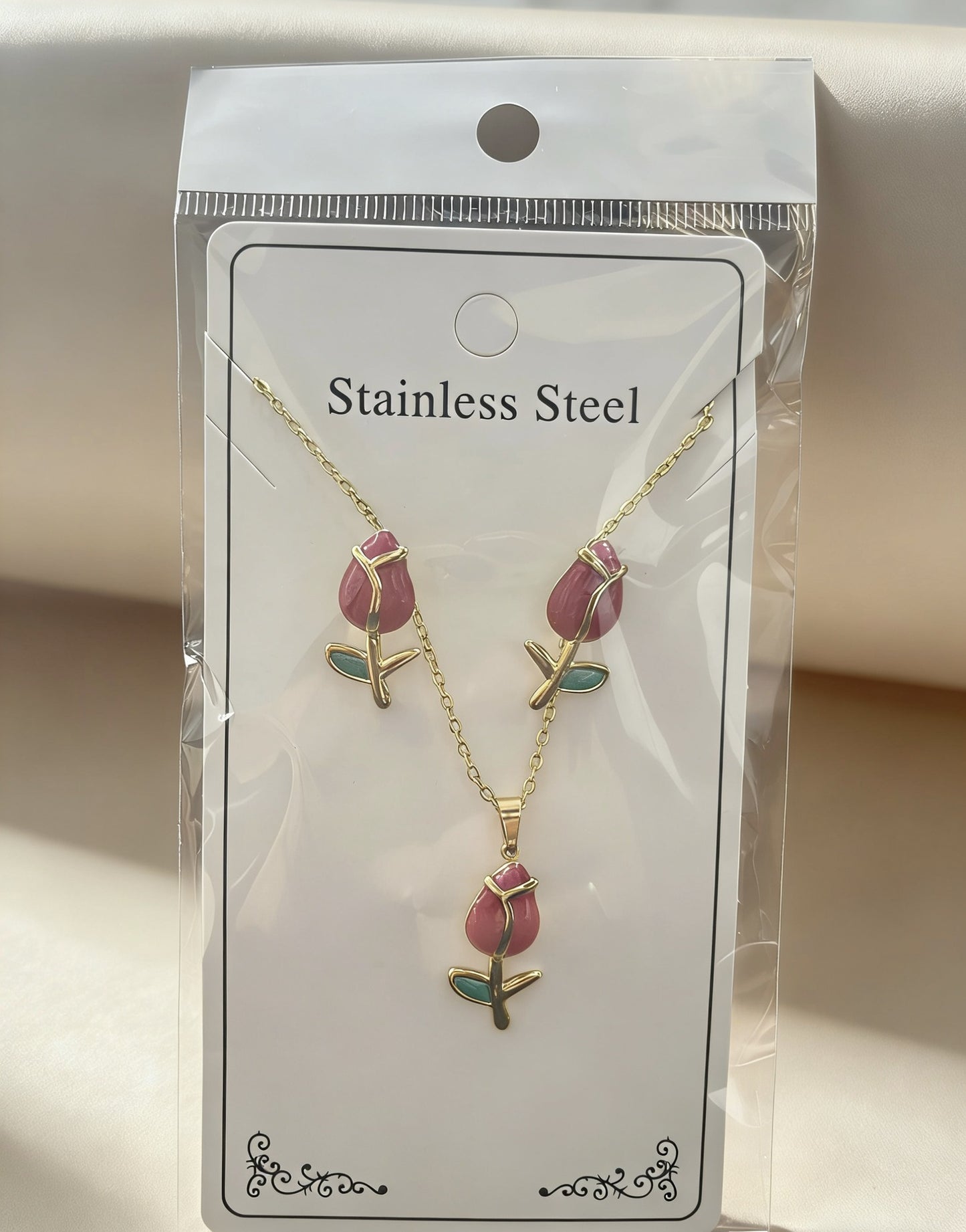 Flower Water Drops Glaze Personality Stainless Jewelry Set