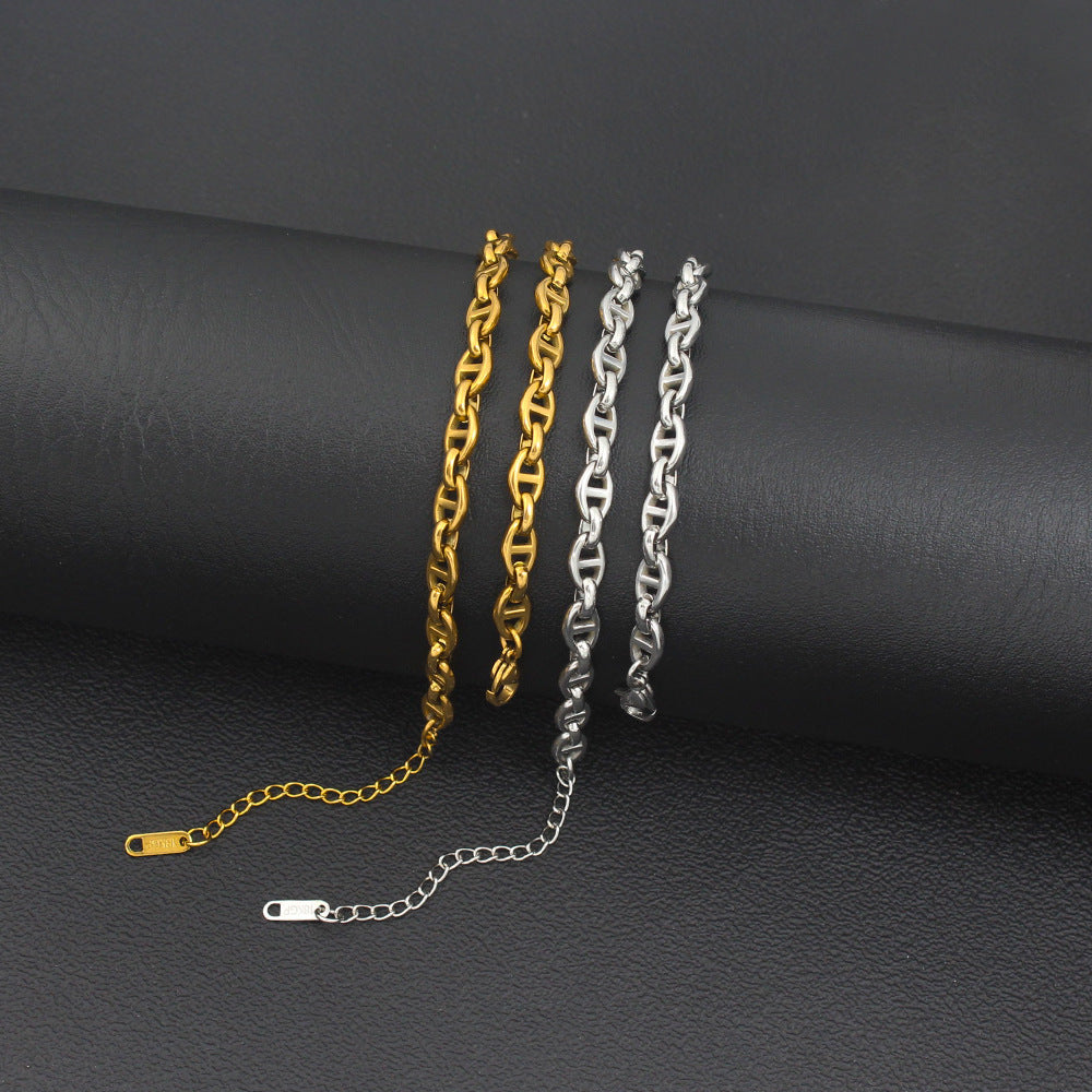 Pig Nose Titanium Steel Chain Hip Hop Jewelry Set
