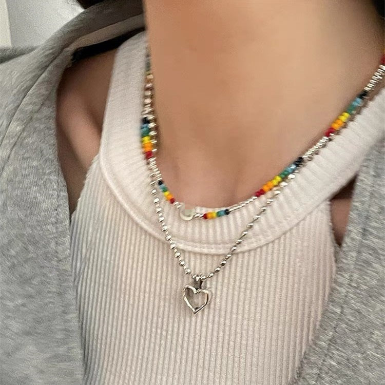 Stitching Loving Heart Zircon Female Personalized Minority Sweet Cool Hot Necklace