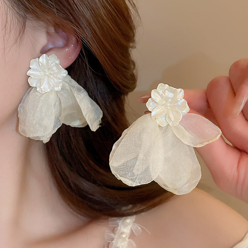 Net Yarn Flowers Tassel Fresh Sweet Earrings