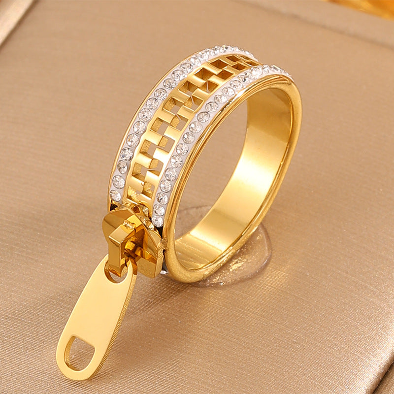 Titanium Steel Design Zipper Light Luxury Versatile Ring