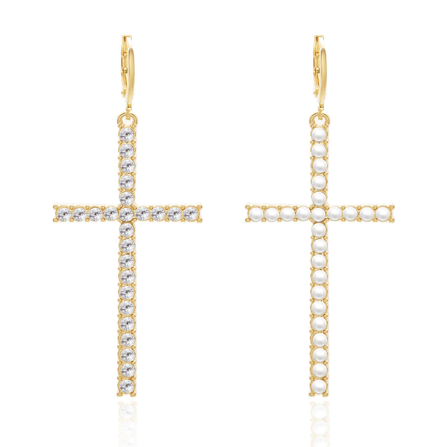 Elegant High-grade Cross Pearl Rhinestone Asymmetric Earrings