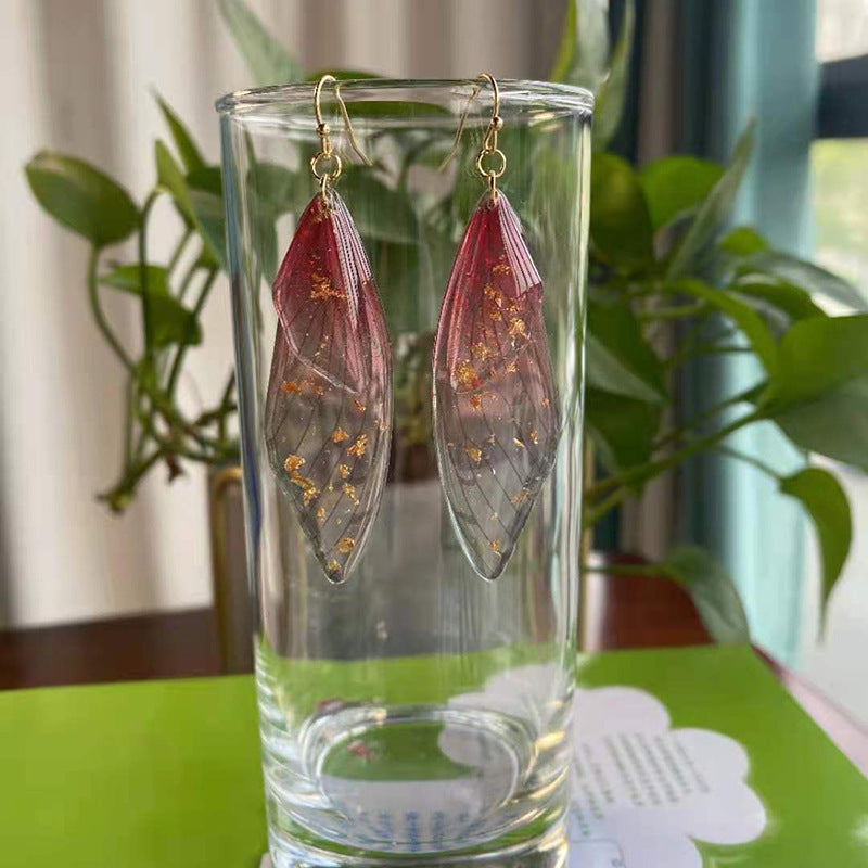 Women's Sier Cicada Wings Ear Hook Butterfly Temperamental Fairy Long Eardrop Earrings