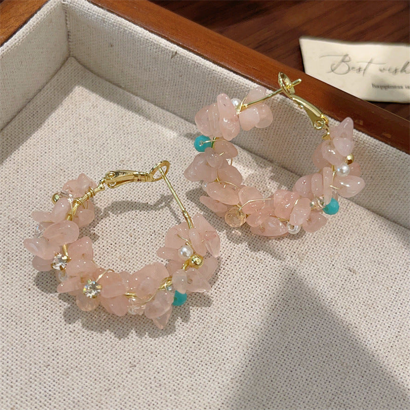 Gravel Zircon Shaped Female Niche White Earrings