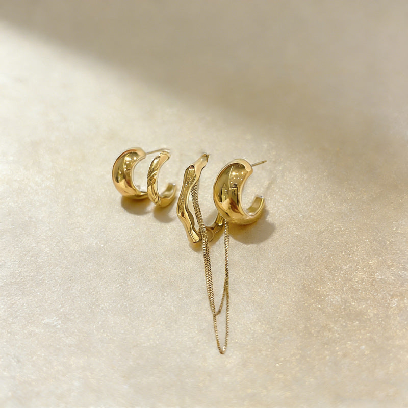 Irregular Chain Suit Temperament Sier Ear Frosty Style Rings
