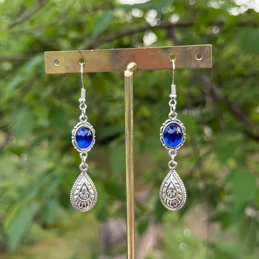 Bohemian Retro Sapphire Water Drop Distressed Ethnic Style Earrings